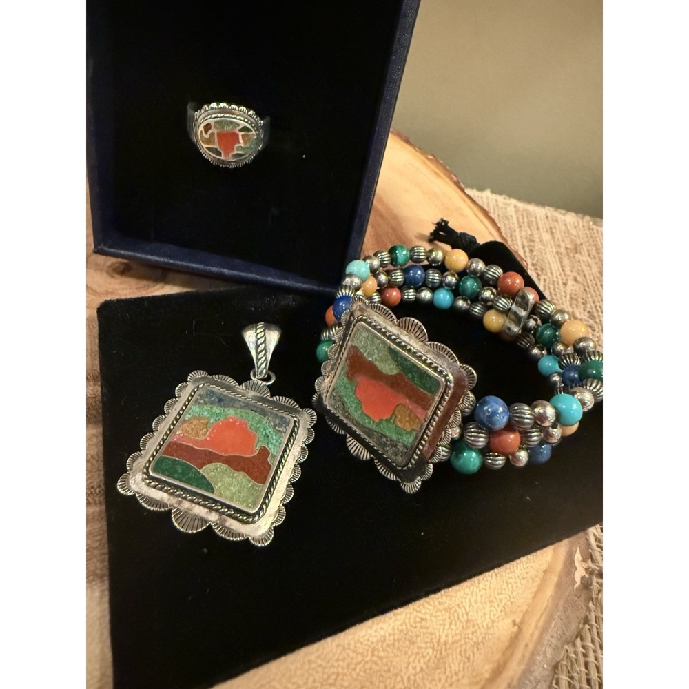 Carolyn Pollack Relios Sterling Silver Multi Gemstone Desert Scene 3 Pc Set‎